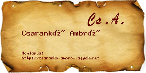 Csarankó Ambró névjegykártya